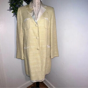 Seigrid Olsen, 12, tweed silk lined longsleeve fabric snap pocketed sports coat